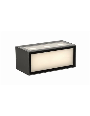 Aplique LED de exterior rectangular con luz arriba y abajo CANCÚN, IP65 10,5W 3000K gris oscuro