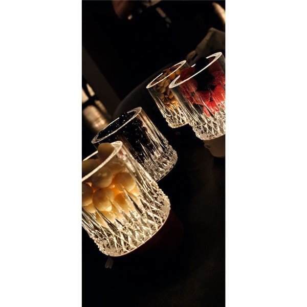 Lampe de table LED en verre LAX, 1 W 3000 K, dorée, rechargeable, pour l'extérieur