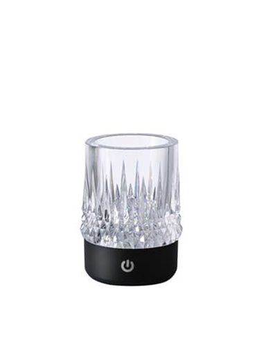 Lampe de table LED en verre LAX, rechargeable, 1W 3000K, base noire mate, pour usage extérieur