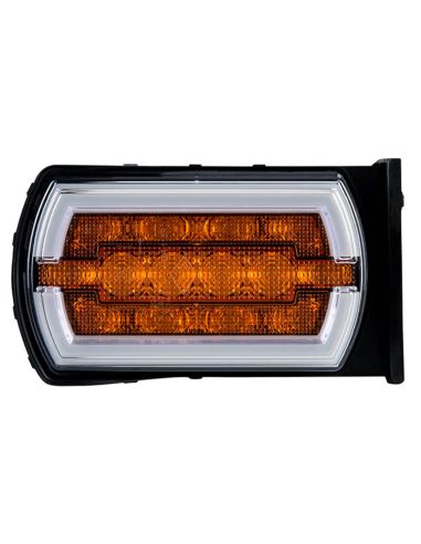 Phare LED avec support latéral avec feu de position néon et feu clignotant A 1 CleoFront 12V 24V