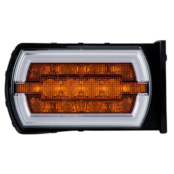 Phare LED avec support latéral avec feu de position néon et feu clignotant A 1 CleoFront 12V 24V