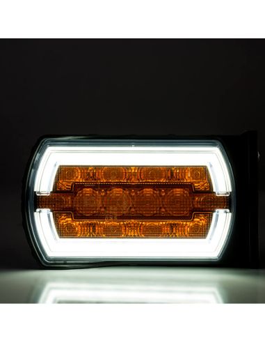 Phare LED avec support latéral avec feu de position néon et feu clignotant A 1 CleoFront 12V 24V