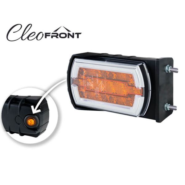 Farol de LED com fixação e indicador lateral e com Luz de Posição Neon e Pisca-pisca A 1 CleoFront 12V 24V