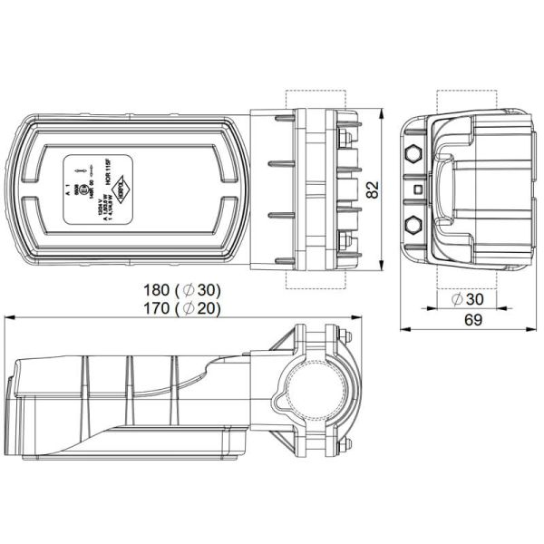 Phare LED CLEOfront LZD 2789/R1 12/24 V avec éclairage néon et clignotant latéral pour montage sur tube A1 R10