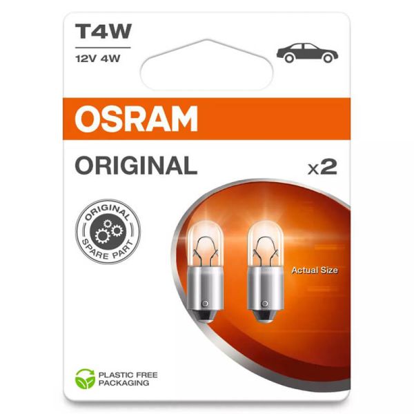 Lámpara Auxiliar OSRAM ORIGINAL T4W 12V 4W BA9s – Recambio Economico para Motos o Coches 2 Unds.