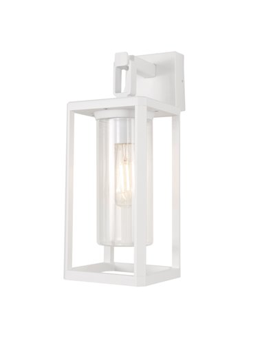 Aplique exterior clásico tipo farol blanco ALPS, con cilindro de cristal transparente E27 IP65