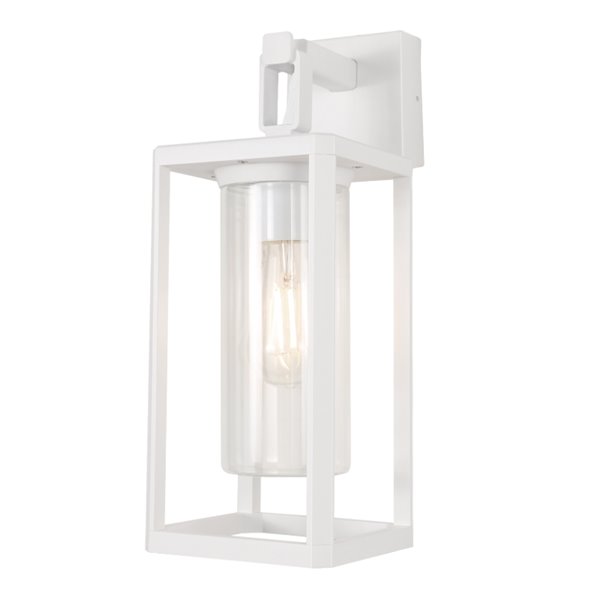 Aplique exterior clásico tipo farol blanco ALPS, con cilindro de cristal transparente E27 IP65