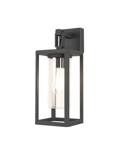 Lámpara de pared exterior ALPS negra tipo farol con cristal E27 IP65