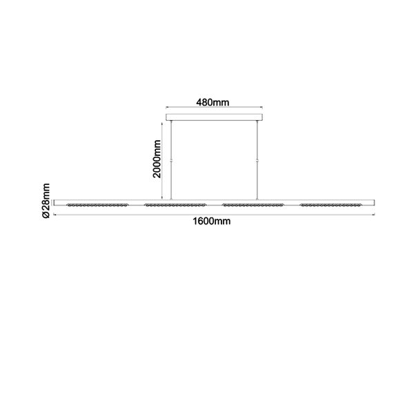 Lámpara LED lineal colgante 38W MECA negra, 1600mm de largo, 2850lm/3200lm 3000K/4000K