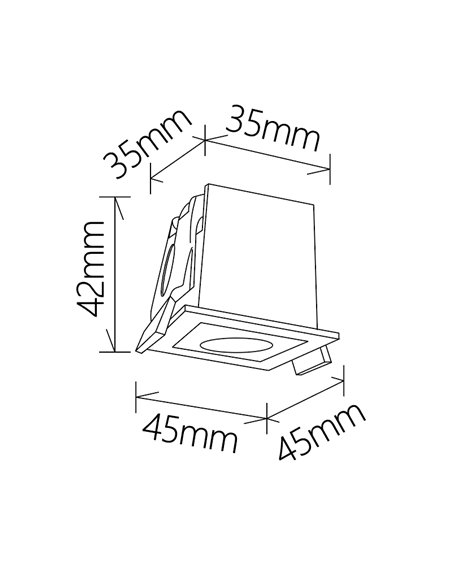 Spot LED encastrable carré 1L blanc BLAU, 45mm découpé en 40x40mm, 3W 165Lm 3000K