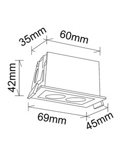 Spot LED retangular embutido 2L branco BLAU, 68x45mm com recorte 60x40mm, 6W 360Lm 3000K 2