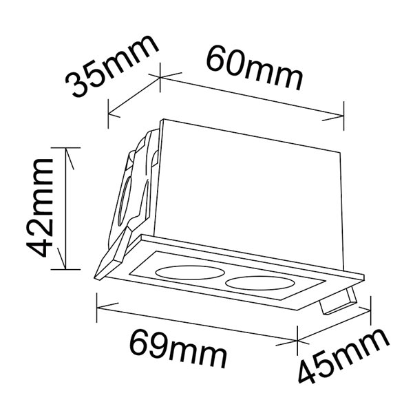 Spot LED encastrable rectangulaire 2L noir BLAU, 68x45mm dans une découpe 60x40mm, 6W 360Lm 3000K
