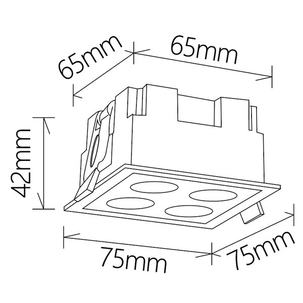 Spot LED encastrable carré 4L noir BLAU, 75x75mm dans une découpe 70x70mm, 10W 750Lm 3000K