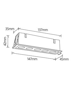 Spot LED embutido BLAU branco de 5L, 147x45mm com recorte de 140x40mm, 12W 840Lm 3000K 2