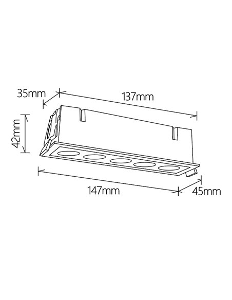 Foco LED de empotrar 5L blanco BLAU, 147x45mm en corte de  140x40mm, 12W  840Lm 3000K