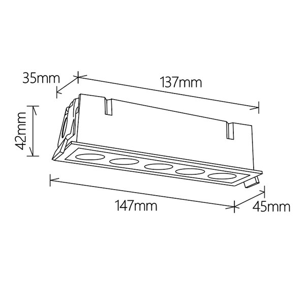Spot LED embutido BLAU branco de 5L, 147x45mm com recorte de 140x40mm, 12W 840Lm 3000K
