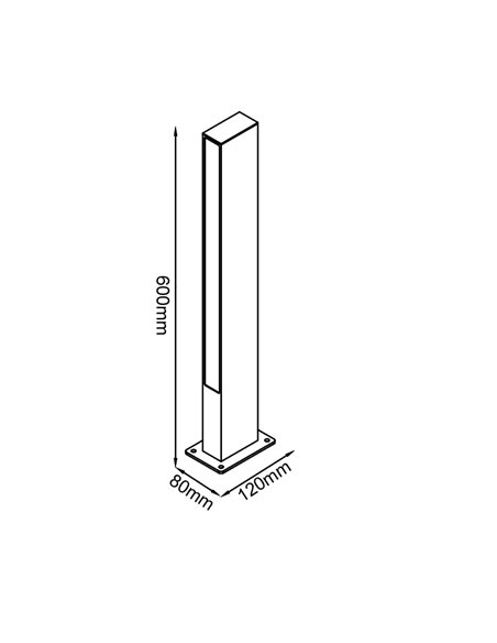 Poste LED minimalista, cinza escuro, 10W, 690Lm, 3000K, IP65, 60cm