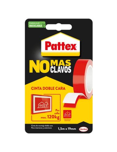 Ruban adhésif double face Pattex « No More Nails » extra résistant, 1,5 m x 19 mm | Intérieur et extérieur