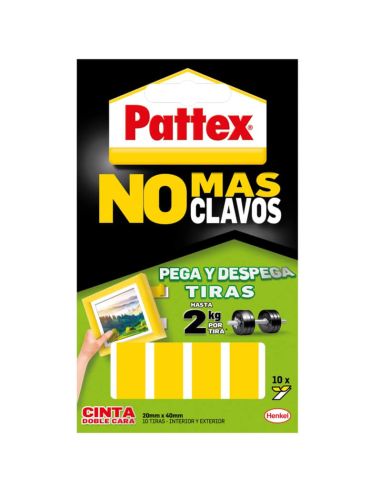 PATTEX No Más Clavos Cinta Doble Cara Pega y Despega 10 Tiras 20x40mm
