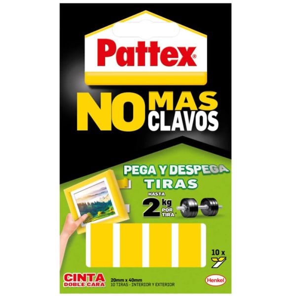 Fita Dupla Face PATTEX No More Nails, Removível e Adesivo, 10 Tiras, 20x40mm