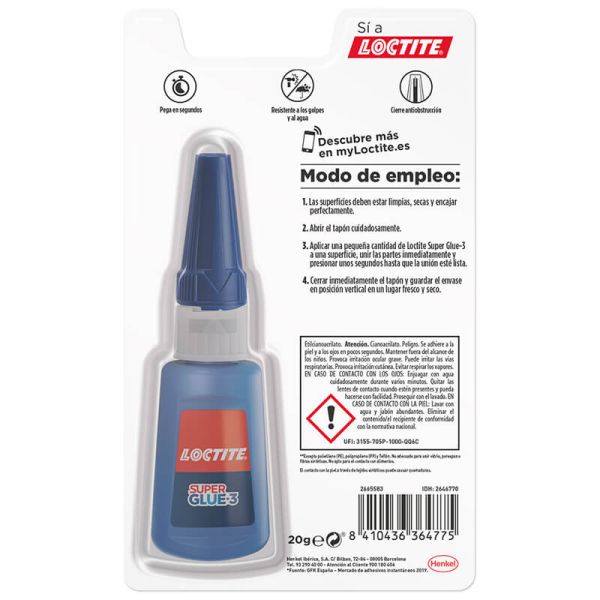 Dos de la colle liquide transparente LOCTITE SG3 XXL 11 g | Triple résistance et séchage rapide