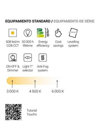 Espejo LED retroiluminado para baño con marco negro MENORCA Triple Touch Táctil CCT 3000K-4500K-6000K y Antivaho IP44
