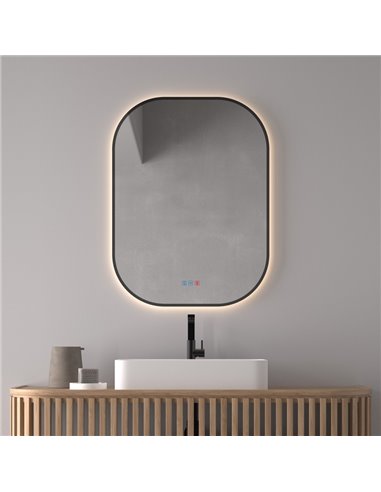 Espejo LED retroiluminado para baño con marco negro MENORCA Triple Touch Táctil CCT 3000K-4500K-6000K y Antivaho IP44