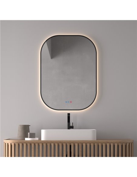 Espejo LED retroiluminado para baño con marco negro MENORCA Triple Touch Táctil CCT 3000K-4500K-6000K y Antivaho IP44