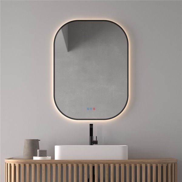 Miroir de salle de bain MENORCA Triple Touch rétroéclairé par LED avec cadre noir, CCT 3000K-4500K-6000K et antibuée IP44