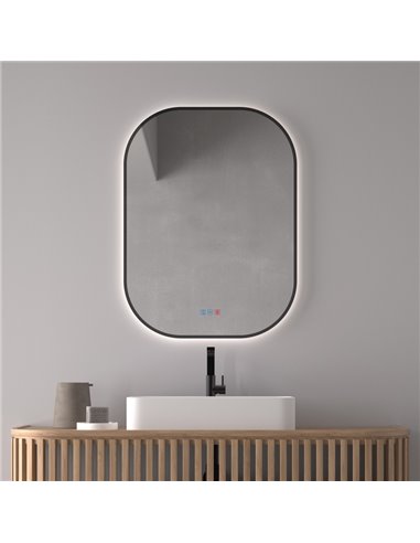 Espejo LED retroiluminado para baño con marco negro MENORCA Triple Touch Táctil CCT 3000K-4500K-6000K y Antivaho IP44