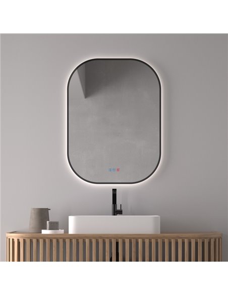 Espejo LED retroiluminado para baño con marco negro MENORCA Triple Touch Táctil CCT 3000K-4500K-6000K y Antivaho IP44