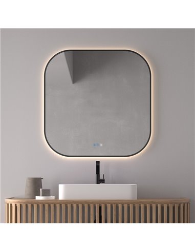 Espejo LED retroiluminado para baño con marco negro MENORCA Triple Touch Táctil CCT 3000K-4500K-6000K y Antivaho IP44