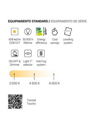 Espelho retroiluminado LED triplo toque GUADALUPE CCT 3000K-4500K-6000K e antiembaçante IP44