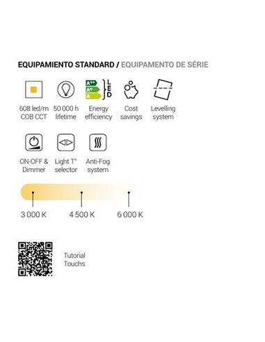 Espejo retroiluminado LED para baño ELCHE banda de luz frontal Triple Touch Táctil CCT 3000K-4500K-6000K y Antivaho IP44