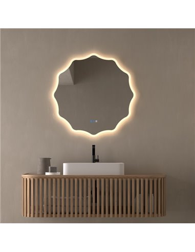 Espejo retroiluminado LED para baño ELCHE banda de luz frontal Triple Touch Táctil CCT 3000K-4500K-6000K y Antivaho IP44