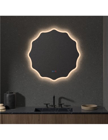 Miroir de salle de bain rétroéclairé LED ELCHE avec bande lumineuse frontale Triple Touch CCT 3000K-4500K-6000K et antibuée IP44