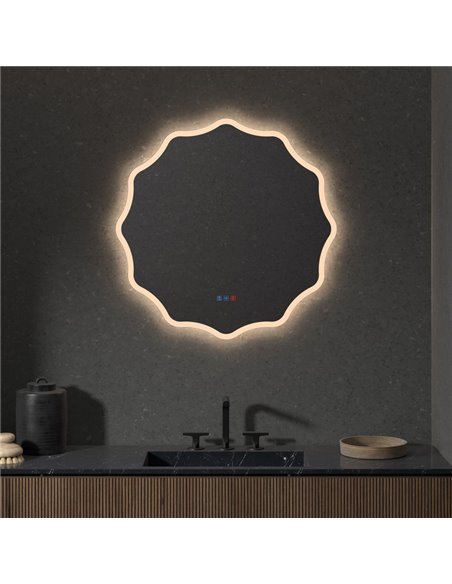 Miroir de salle de bain rétroéclairé LED ELCHE avec bande lumineuse frontale Triple Touch CCT 3000K-4500K-6000K et antibuée IP44