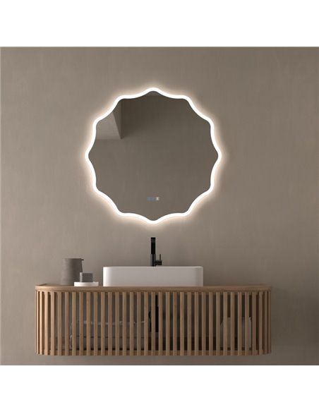 Miroir de salle de bain rétroéclairé LED ELCHE avec bande lumineuse frontale Triple Touch CCT 3000K-4500K-6000K et antibuée IP44