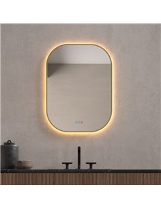 Espelho de banheiro QUITO Triple Touch com retroiluminação LED e moldura dourada, CCT 3000K-4500K-6000K e antiembaçante IP44