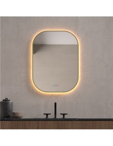 Espejo LED para baño retroiluminado con marco oro QUITO Triple Touch Táctil CCT 3000K-4500K-6000K y Antivaho IP44