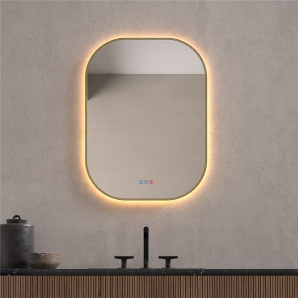 Espelho de banheiro QUITO Triple Touch com retroiluminação LED e moldura dourada, CCT 3000K-4500K-6000K e antiembaçante IP44