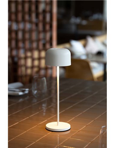 Lámpara LED minimalista portátil blanca MAVIS, 20cm alto, exterior 2W 2700K