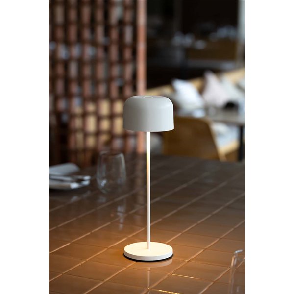 Lámpara LED minimalista portátil blanca MAVIS, 20cm alto, exterior 2W 2700K