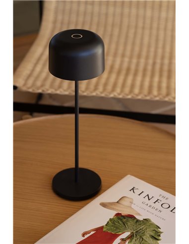 Sobremesa LED portátil negra MAVIS, 36cm alto, exterior 3W 2700K