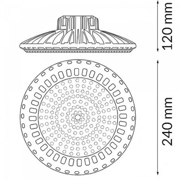 Medidas Campana LED Industrial UFO 120W 5000K 0-10V Regulable Flicker Free 15.600Lm