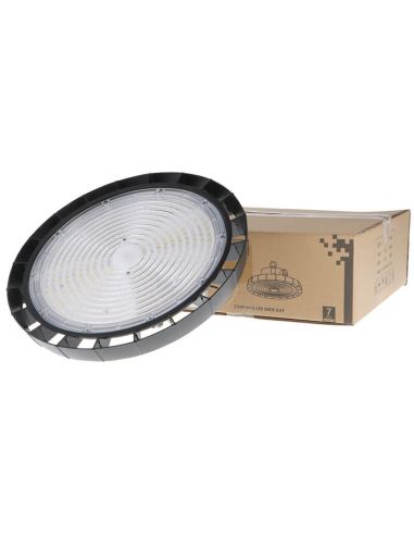 Caixa Campana LED Industrial UFO 200W Regulável 0-10V 5000K Sem Cintilação 26.000Lm