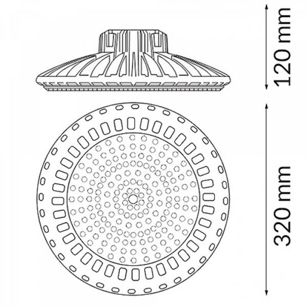 Medidas Campana LED Industrial UFO 200W Regulável 0-10V 5000K Sem Flicker 26.000Lm