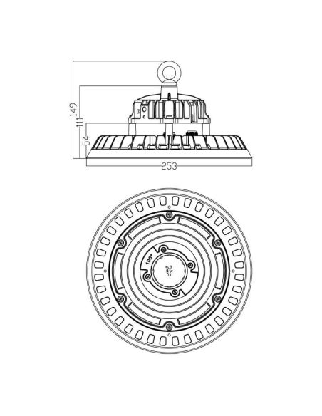 Dimensions : UFO Industrial LED Campana 100 W Série A Osram 1-10 V 180 lm/W | 4 000 K ou 5 000 K