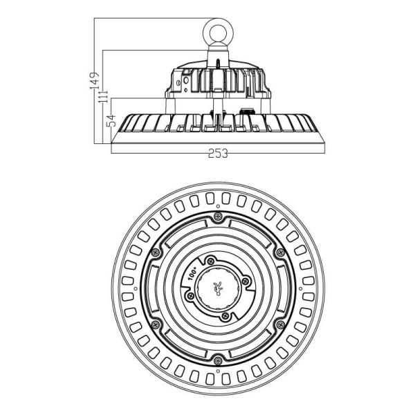 Dimensions : UFO Industrial LED Campana 100 W Série A Osram 1-10 V 180 lm/W | 4 000 K ou 5 000 K