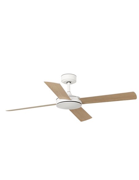 Ventilador de techo MALLORCA L con control inteligente TUYA, 40W blanco/arce mando, Ø132 cm, 4 palas